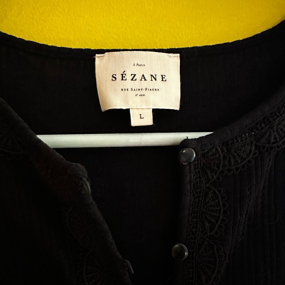 Sézane Black Lace Detail Top